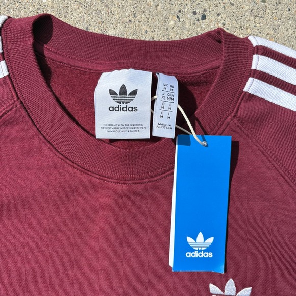 Adidas 3 Stripe Maroon Sweatshirt and Track Pants Set Menswear - Picture 3 of 5